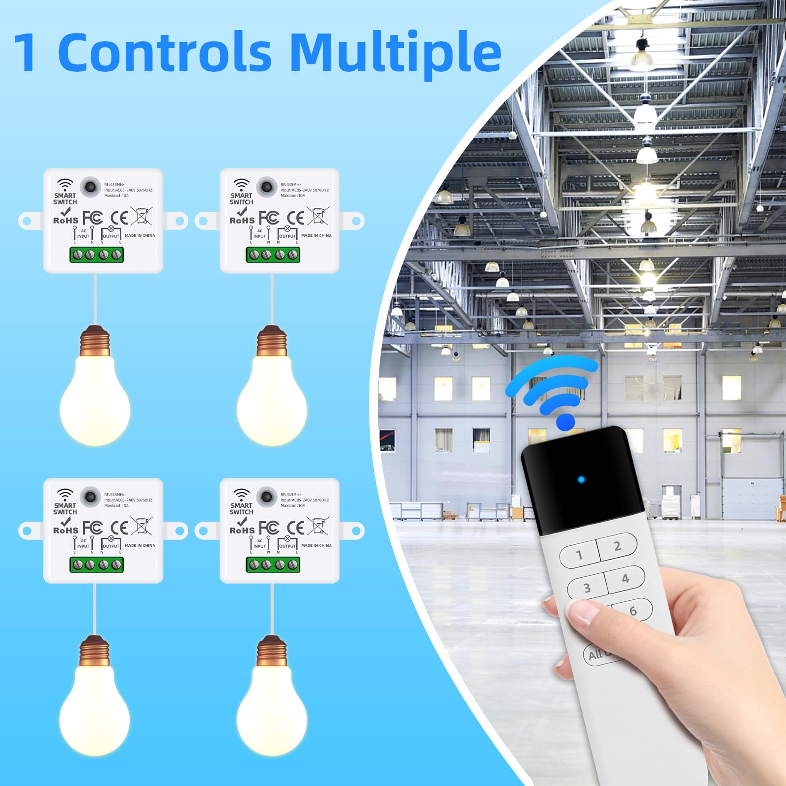 XUK SmartControl™ Wireless Light Switch Kit – Remote Lighting Control System with RF Receiver