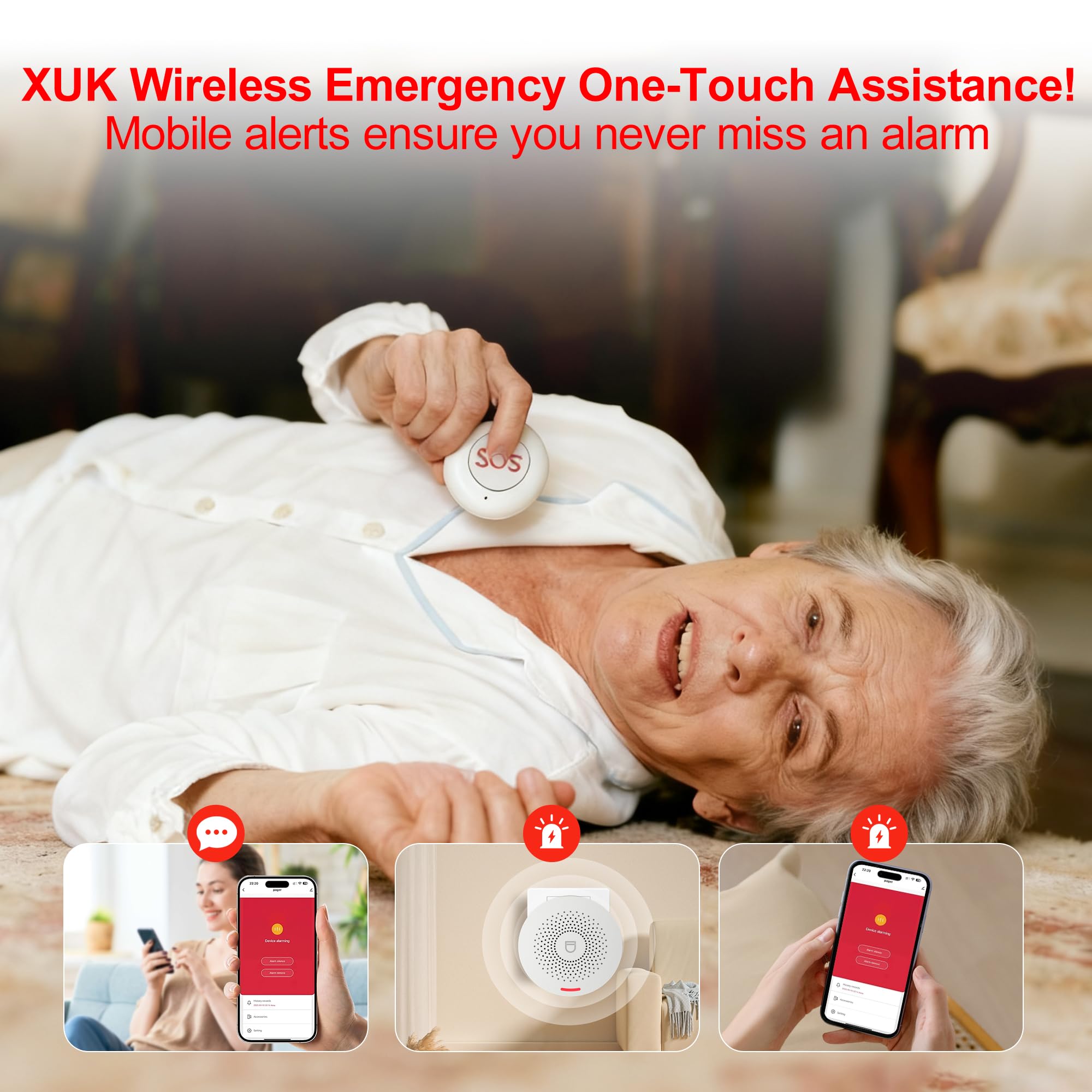 XUK Protect SafeCall™ Smart Caregiver Alert System – WiFi Emergency Call Button with Mobile App Control
