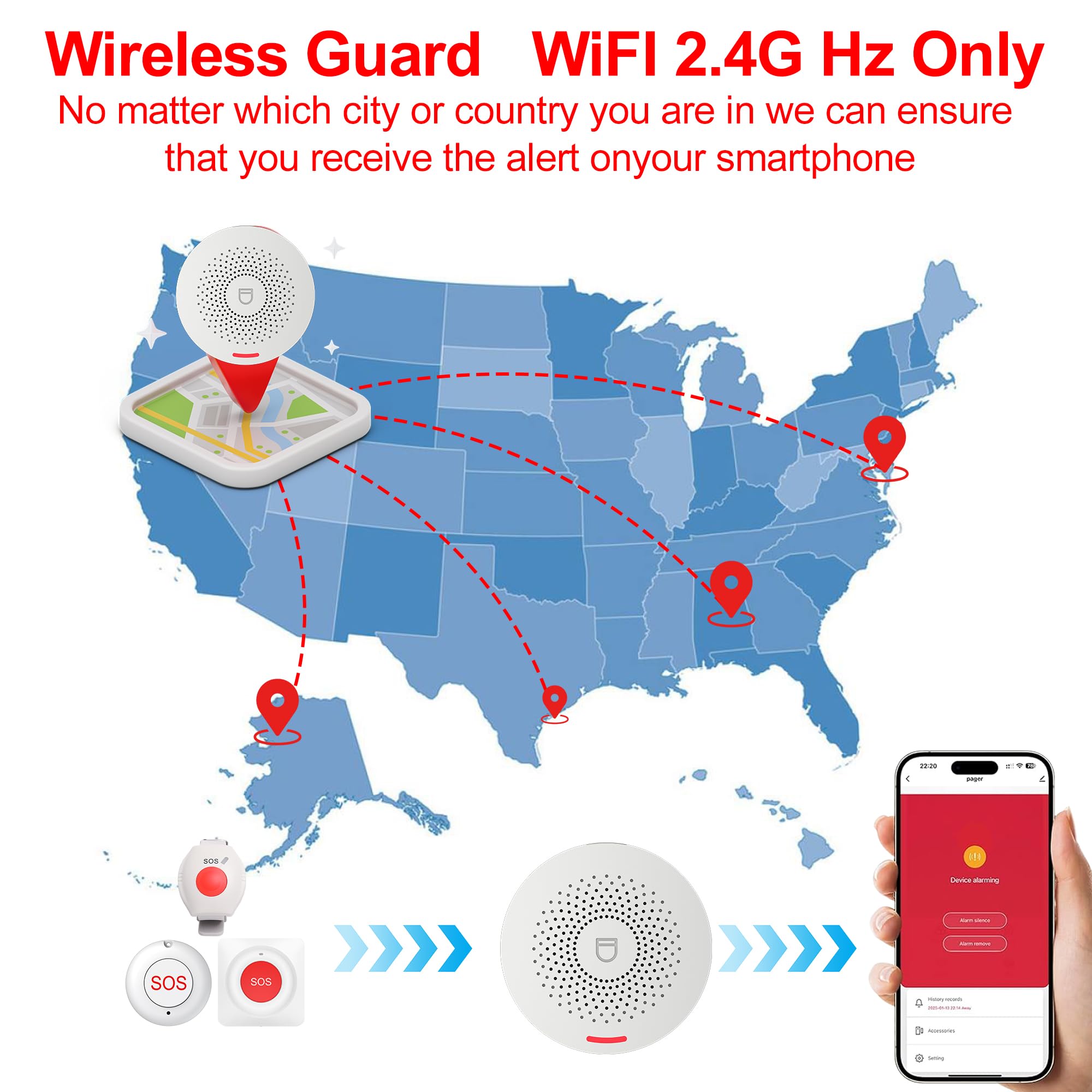 XUK Protect SafeCall™ Smart Caregiver Alert System – WiFi Emergency Call Button with Mobile App Control