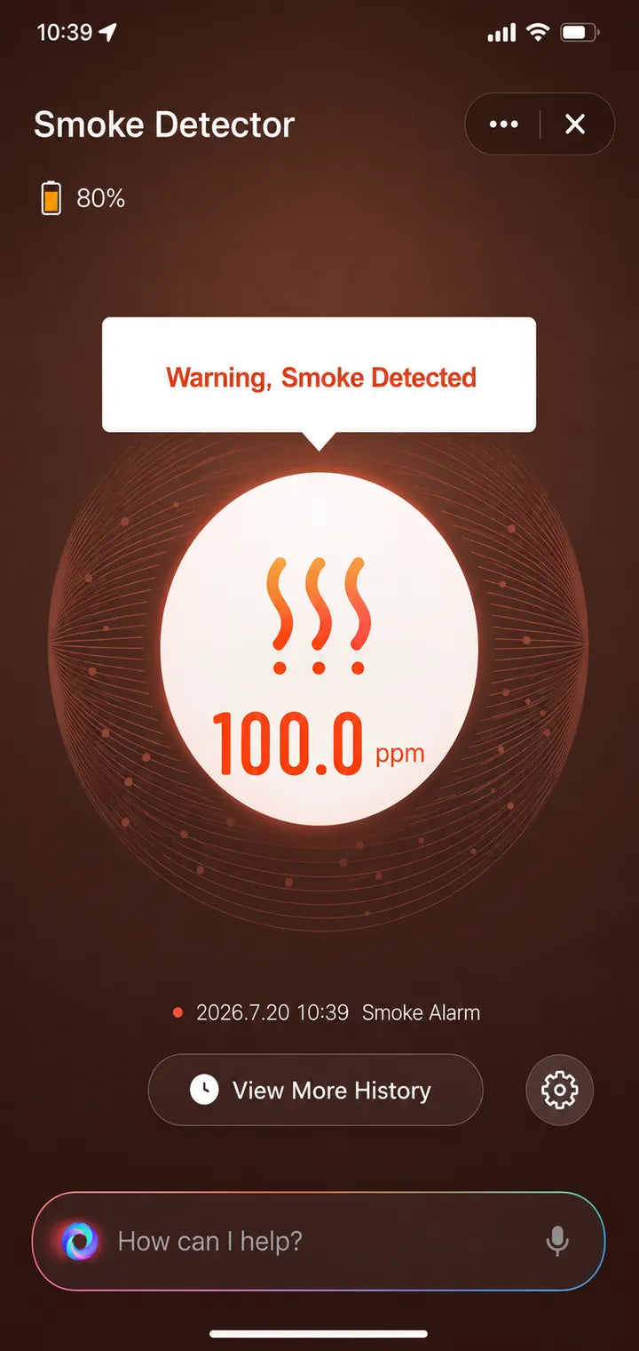 Original app: 100.0 ppm, Smoke Alarm